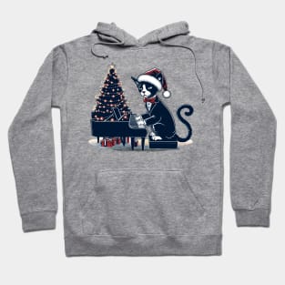 Devon Rex Cat Playing Piano Christmas Hoodie